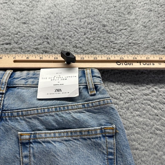 Zara Jeans Womens Size 4 Blue Light Wash Cotton 90's Full Length Split Hem - Picture 7 of 11
